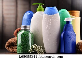 Plastic bottles of body care and beauty products Plastic bottles of body care and beauty products