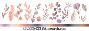 Set of hand drawn watercolor autumn herbs Set of hand drawn watercolor autumn herbs