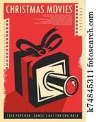weihnachten, filme, fest, früher, plakat, design, mit, weihnachten, gift,, film, streifen, und, film, kamera. weihnachten, filme, fest, früher, plakat, design, mit, weihnachten, gift,, film, streifen, und, film, kamera.