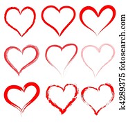 día de valentines, rojo, corazones, vector, corazón, valentine