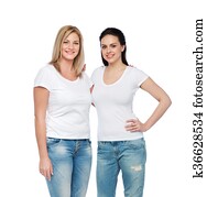 gesellschaft, von, glücklich, verschieden, frauen, in, weiße t-shirts