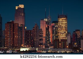 landschaftlich, new york city skyline, hinüber, hudson fluß