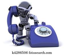 robô, com, um, tradicional, telefone