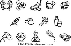 segurança alimento, ícones, aquarela, tinta, escova, estilo