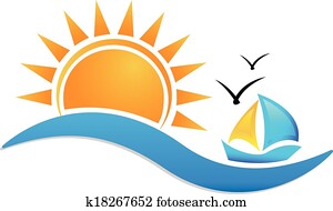 skib, sol, og, hav, ikon, logo