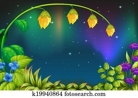 A garden with green plants and fresh flowers A garden with green plants and fresh flowers