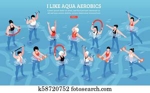 Aqua Aerobics Isometric Horizontal Illustration Aqua Aerobics Isometric Horizontal Illustration