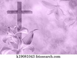Christian cross and lily flower