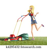girl and lawn mower girl and lawn mower