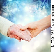 Holding hands with elderly woman Holding hands with elderly woman