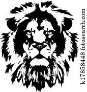 leão, cabeça, pretas, tatuagem