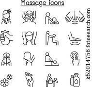 massage, &, heilbad, symbol, satz, in, dünne linie, stil massage, &, heilbad, symbol, satz, in, dünne linie, stil