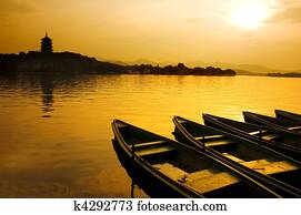 oeste, lago, en, china