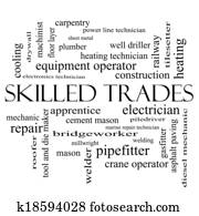 Skilled Trades Word Cloud Concept in black and white Skilled Trades Word Cloud Concept in black and white