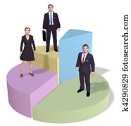 zakenlui, stander, op, succes, cirkeldiagram