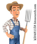 3d, חקלאי, לעמוד, עם, מזלג