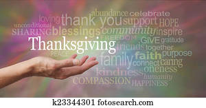 ação graças, em, seu, mão