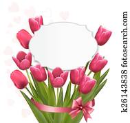 Celebration background with pink tulips. Vector.