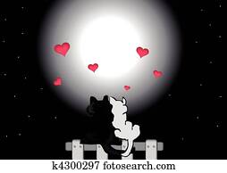 Couple of cats in love under the moonlight