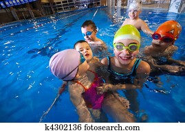 heureux, moments, à, piscine, à, smilling, enfants