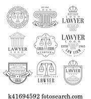 Law Firm And Lawyer Office Logo Templates With Classic Ionic Pillars, Pediments And Balance Silhouettes