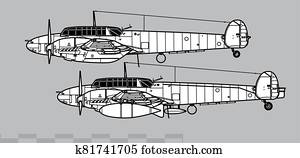 Messerschmitt Bf 110C-D. Outline vector drawing Messerschmitt Bf 110C-D. Outline vector drawing