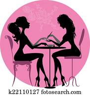 Silhouettes girls in beauty salon Silhouettes girls in beauty salon