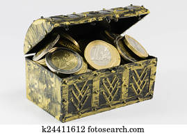 treasure chest filled with coin, euro currency