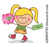 Girl saving money piggy bank Girl saving money piggy bank