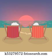 Old people watching sunset.