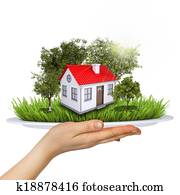 robotník, holds, jeden, plate., prostredníctvom, ten, ilustrácia, bol, jeden, mala dom