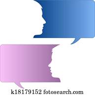 Speech bubbles with male and female face