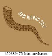 Yom kippur 2017 with shofar horn for rosh Hashanah, Israel new year, flat design Yom kippur 2017 with shofar horn for rosh Hashanah, Israel new year, flat design