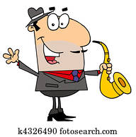 Illustration, lineart, sax, saxophone, player, saxophonist, music