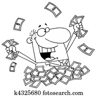 Happy Man in a Pile of Money 