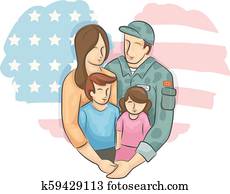 Military Family Kids Heart Flag Illustration Military Family Kids Heart Flag Illustration