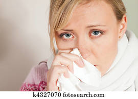 mulher, tendo, um, gelado, ou, gripe