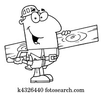Outlined Carpenter With Wood Outlined Carpenter With Wood