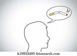 young man thinking positively of quiting smoking thought. young male person head silhouette with white talk bubble callout having a broken cigarette - quit smoking concept illustration