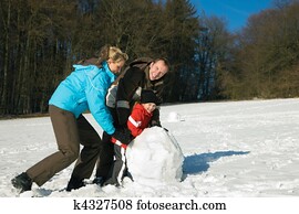 משפחה, עם, ילדים, בנין, איש שלג