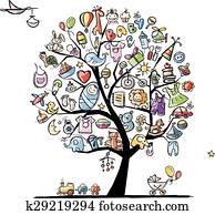 Art tree with baby toys for your design