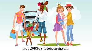 Cartoon of interracial marriage and lesbian family Cartoon of interracial marriage and lesbian family