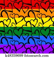 Gay pride rainbow colored hearts seamless pattern.