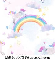 Watercolor unicorn rainbow pattern Watercolor unicorn rainbow pattern