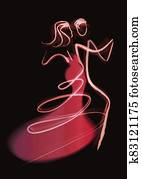 רקדנים, couple,, lineart, מטושטש, silhouettes.