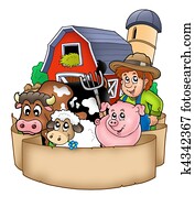 Banner with barn and country animals Banner with barn and country animals