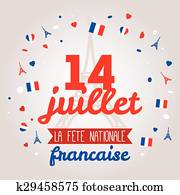 cartão cumprimento, desenho, para, a, dia bastille, 14, julho