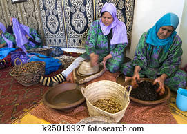 ESSAOUIRA, MOROCCO-FEBRUARY, 7: women working in a cooperative f