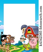 Frame with barn and farm animals Frame with barn and farm animals