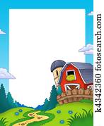 Frame with landscape and barn Frame with landscape and barn